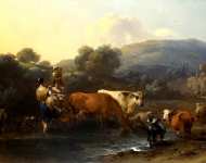 Nicolaes Berchem - Peasants with Cattle fording a Stream